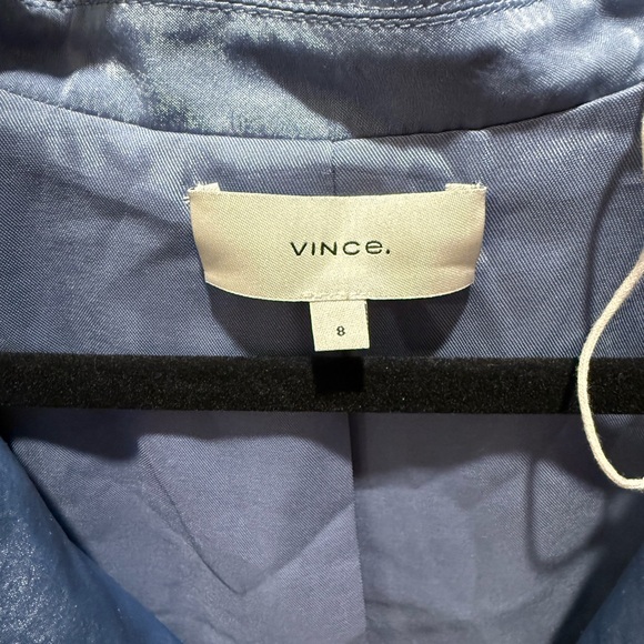 Vince Blue Satin Blazer Size 8 Shimmer Single Button Lightweight Jacket - Picture 2 of 5